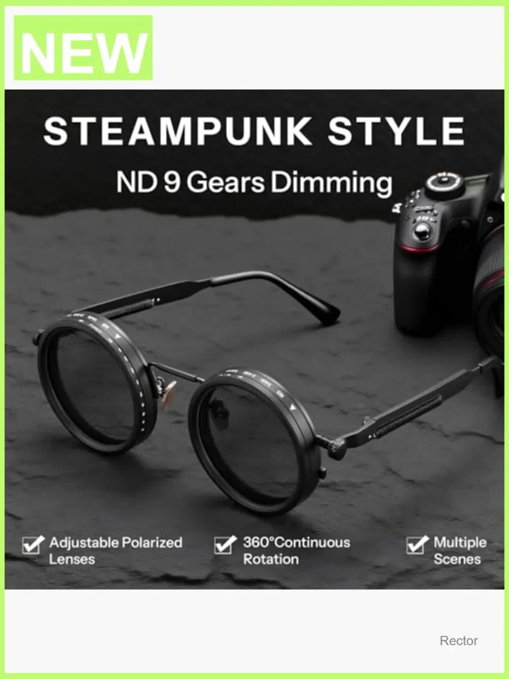 Steampunk Round Polarized Sunglasses UV400 Manual Dimming 9-Gear